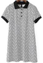 Romwe Contrast Collar Geometric Print Shift Dress