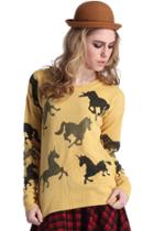 Romwe Romwe Horse Knit Long Sleeves Yellow Jumper
