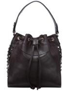 Romwe Brown Studded Pu Shoulder Bag With Drawstring