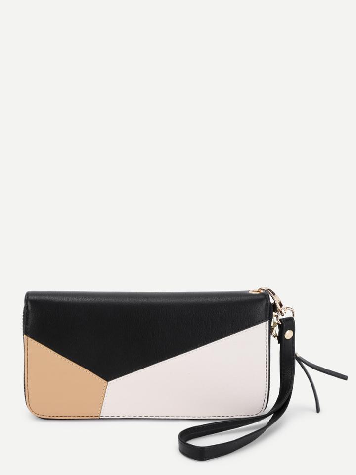 Romwe Color Block Zip Around Pu Purse