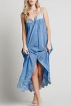 Romwe Spaghetti Strap With Buttons Embroidered Hollow Dress