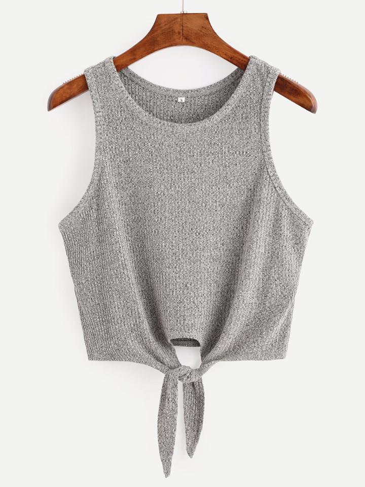 Romwe Grey Tie Casual Tank Top