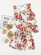 Romwe Floral Print Random Criss Cross Back Tank Top With Shorts