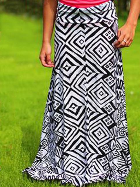 Romwe Geometric Print Vintage Skirt