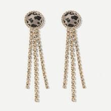 Romwe Leopard Detail Rhinestone Drop Earrings