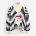 Romwe Christmas Embroidered Striped Sweatshirt