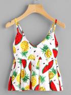 Romwe Fruit Print Random Box Pleated Smock Cami Top