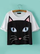 Romwe Cat Print Loose T-shirt