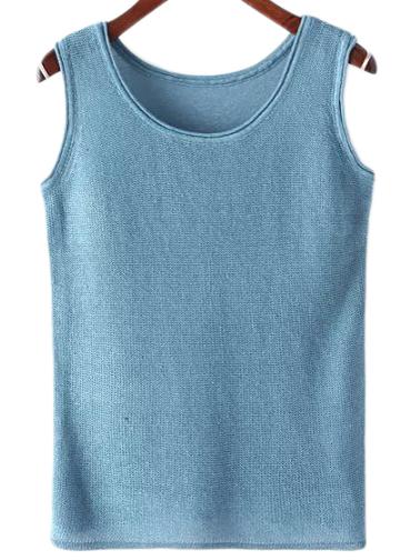 Romwe Blue Round Neck Linen Camis Top