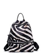 Romwe Zebra Pattern Oblique Zip Front Backpack