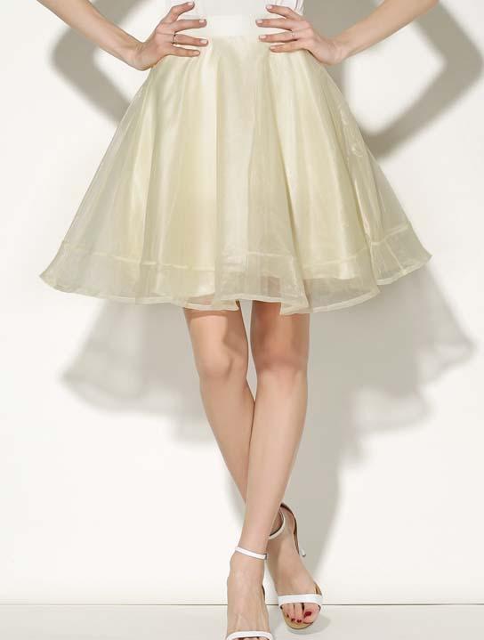 Romwe With Zipper Organza Flare Apricot Skirt