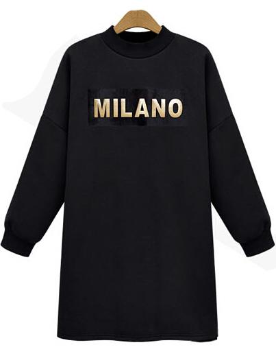 Romwe Milano Print Loose Black Dress
