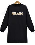 Romwe Milano Print Loose Black Dress