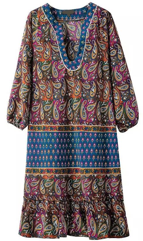 Romwe Deep Plunge Neck Paisley Print Blue Dress