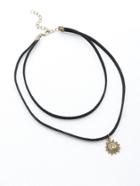 Romwe Brass Sun Pendant Double Layer Necklace