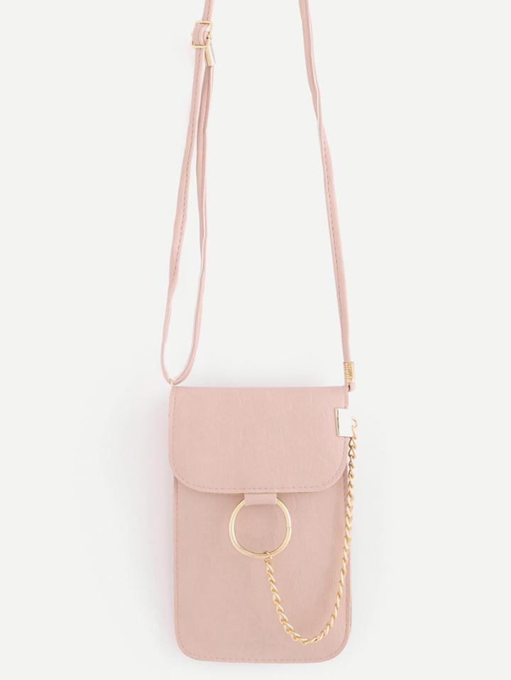 Romwe Ring Design Flap Faux Leather Pouch Bag
