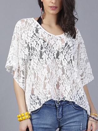 Romwe Sheer Lace Pancho Blouse