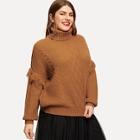 Romwe Plus Fringe Patched Mixed Knit Jumper