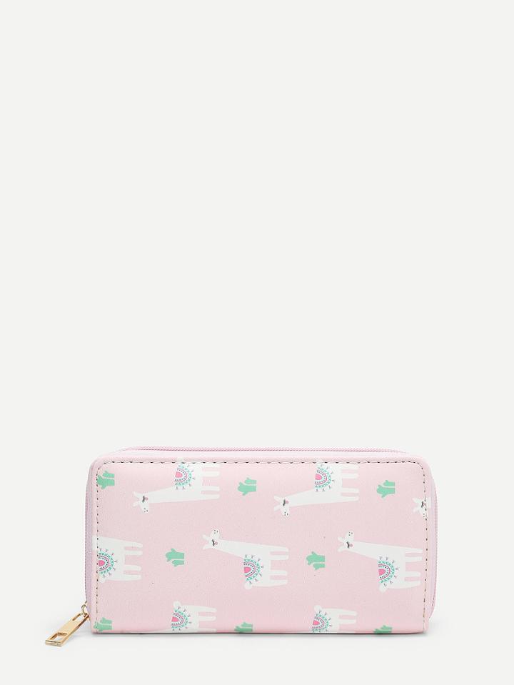 Romwe Alpaca Cartoon Print Pu Wallet