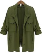Romwe Pockets Loose Army Green Coat