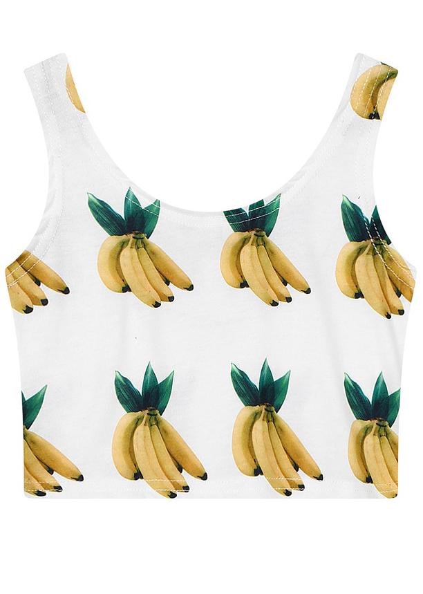 Romwe Banana Print White Tank Top