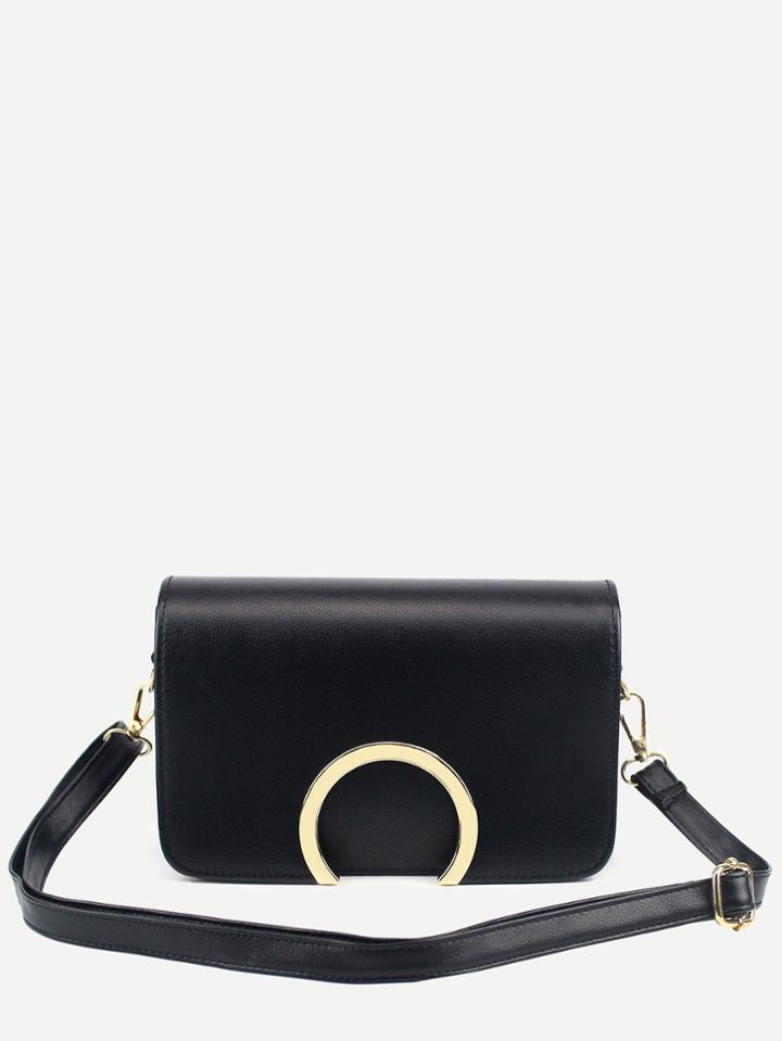 Romwe Black Metal Ring Accent Flap Bag