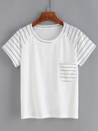 Romwe Striped Raglan Sleeve Pocket T-shirt