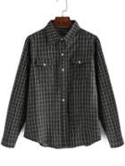 Romwe Lapel Plaid  Grey Blouse With Pockets