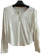 Romwe Lace Crochet Buttons White T-shirt