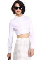 Romwe Romwe White Cropped Long-sleeved Shirt