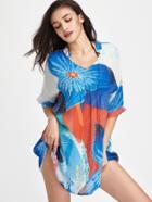 Romwe Calico Print Beach Cover Up