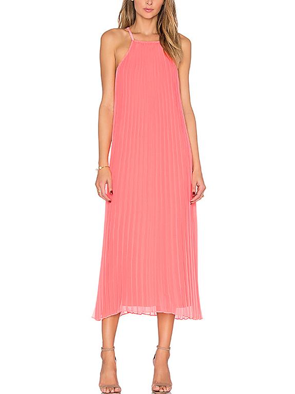 Romwe Square Neck Pleated Chiffon Cami Dress