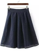 Romwe Organza Pleated Navy Skirt