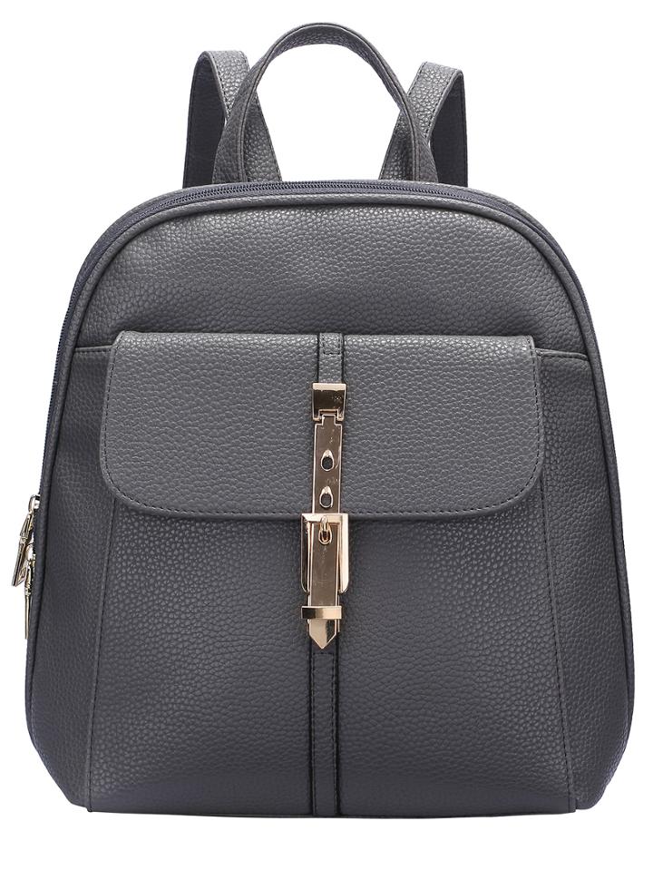 Romwe Grey Zipper Buckle Pu Backpack