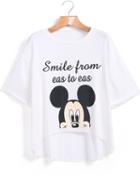 Romwe Dip Hem Mickey Print White T-shirt