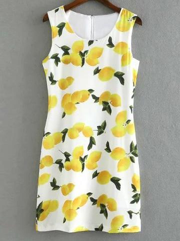 Romwe Multicolor Sleeveless Zipper Back Mangoes Print Dress