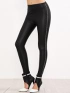 Romwe Black Letter Print Pu Leather Leggings