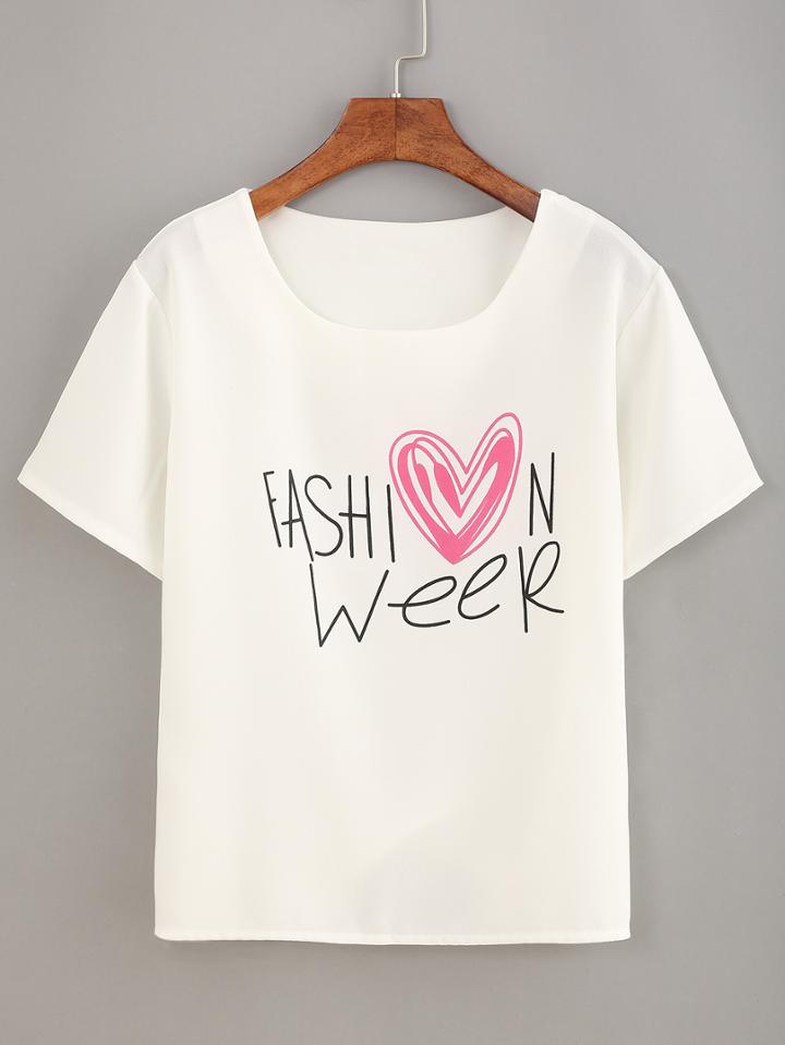 Romwe Heart Print Short Sleeve T-shirt