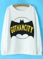 Romwe Gothamcity Print Loose White Sweatshirt