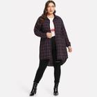 Romwe Plus Window Pane Plaid Longline Shirt