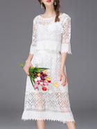 Romwe White Flowers Applique Hollow Top With Skirt