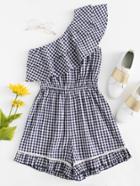 Romwe Plaid Ruffle Romper