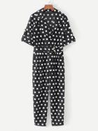 Romwe Roll Up Sleeve Polka Dot Jumpsuit