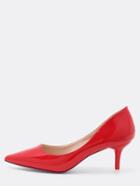 Romwe Red Patent Pointed Toe Low-heeled Pumps