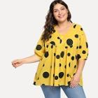 Romwe Plus Lantern Sleeve Polka Dot Tee
