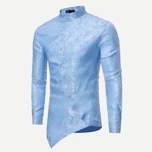 Romwe Guys Jacquard Asymmetric Hem Shirt