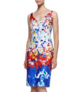 Romwe Blue V Neck Sleeveless Floral Print Bodycon Dress