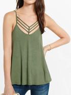 Romwe Olive Green Caged Cami Top