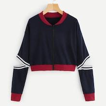 Romwe Striped Tape Panel Jacket