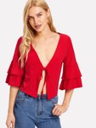 Romwe Bell Sleeve Knot Front Blouse